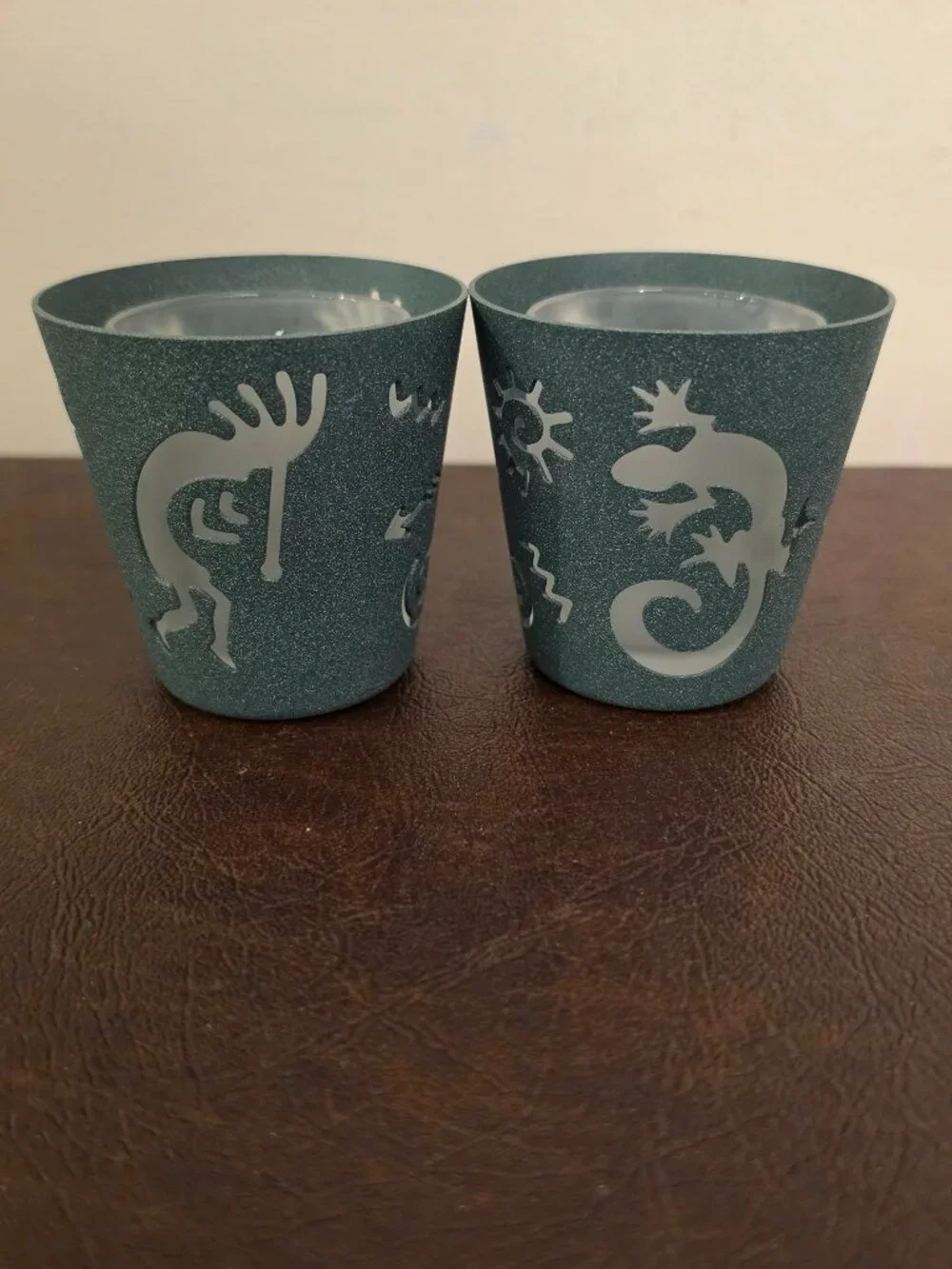 Set of 2- Party Lite Arizona Green Metal Native Candle Holders - Picture 2 of 4